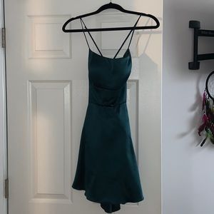Dark Green Satin Skater Dress